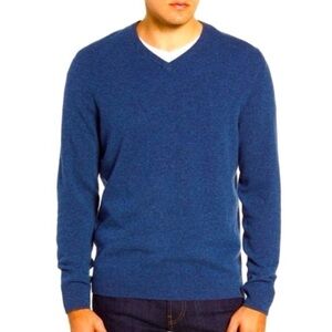 NEW Club Room Cashmere Luxurious Blue V-Neck Long Sleeve Pullover Sweater Men XL